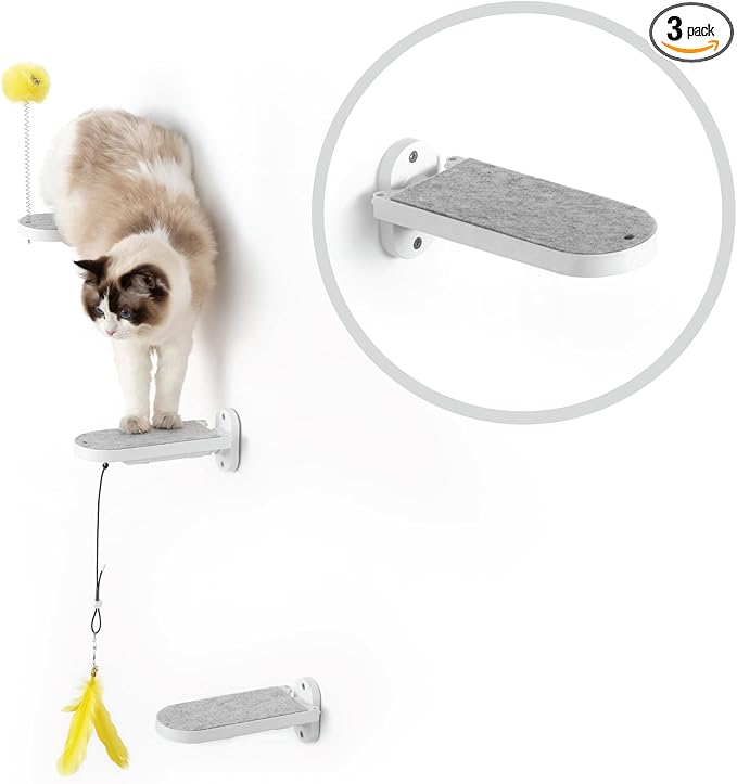 SVD.PET 3-Pack Cat Climbing Stairs with Replaceable Felt Pad, Cat Shelves & Toys for Medium & Large Cats (White)