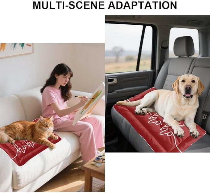 Christmas Red Hohoho Mat for Dogs Easy to Wash Dog Bed Beds for Household Pets Rectangle Cat Bed Non- Slip Bottom Dog Accessories Home Multi- Scenario Crate Pad Gift Printed Pads 24× 18 Inch