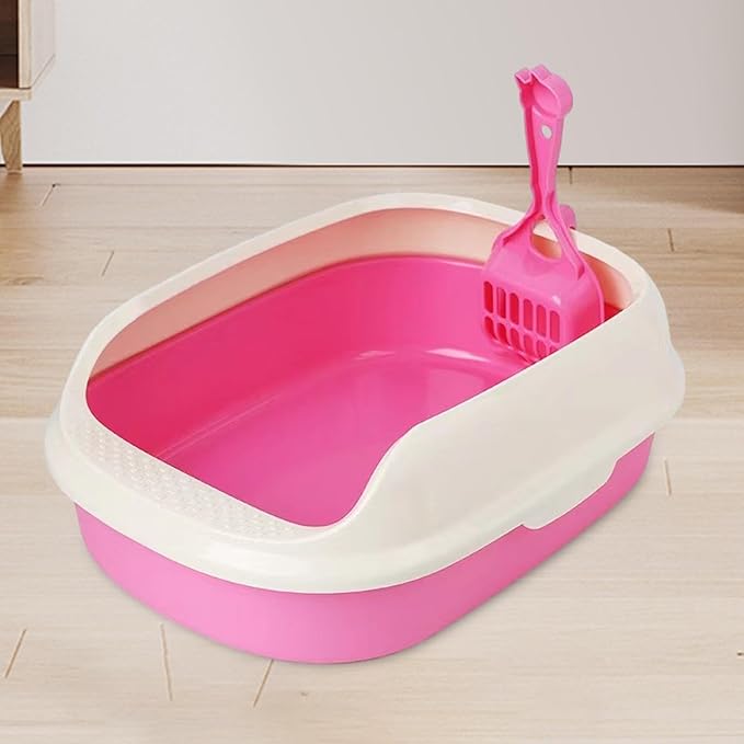 High-Sided Anti-Splash Cat Litter Box Open Top Kitty Litter Pan Pet Sand Tray for Indoor Cats- red