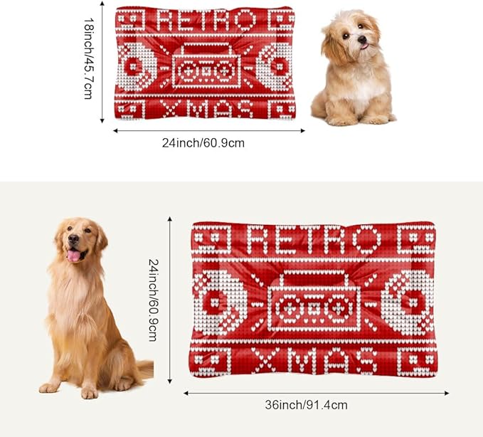 Retro Christmas Sweater Pattern Pet Mats Anti Chew Dog Bed Dog Beds for Crate Bed Mat Flat Non- Slip Bottom Room Furniture Multi- Scenario Cat Mat Gift Printed Pet Beds 24× 18 Inch
