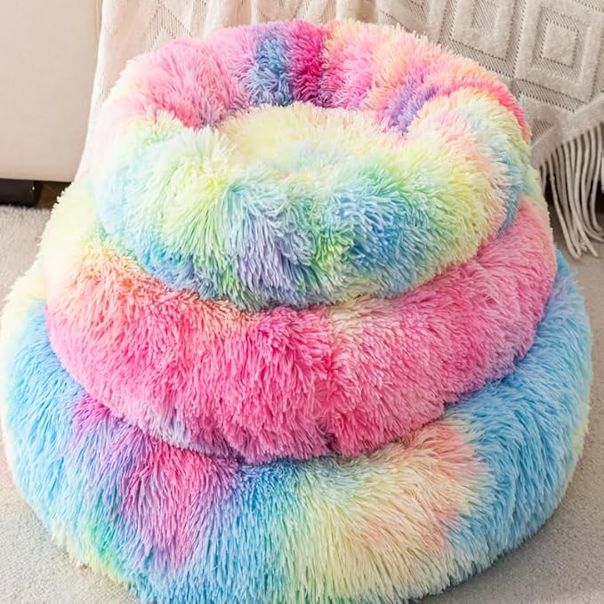 Cat Beds for Indoor Cats Support Plush Soft Small Dog Bed Fluffy Faux Fur Kitten Beds for Indoors Kittens Non Slip Base Indoor Comfort for Pets Beds Within 3KG