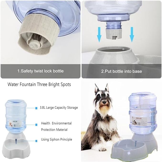 Automatic Dog Cat Feeder and Water Dispenser Gravity Feeder Set, with Pet Food Bowl for Small Medium Dog Puppy Kitten, Large Capacity 3 Gallon x 2