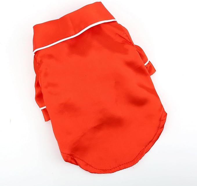 PAIDEFUL Soft Faux Silk Sleepwear for Small Dogs Cats Lapel Doggie Loungewear Lightweight Breathable Puppy Pajamas PJS Two-Legged Pet Shirt Clothes Summer Spring Chihuahua Apparel Button Up,Red,XS