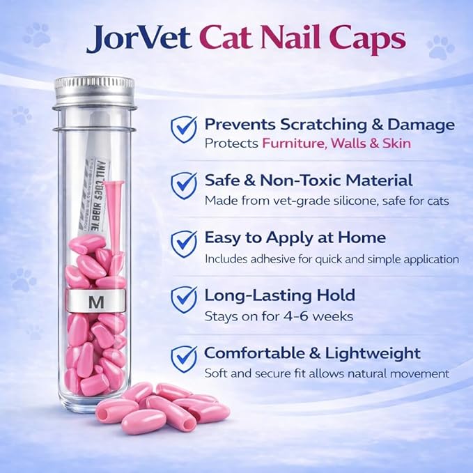 JorVet Cat Nail Caps (100pcs) | Soft Claw Covers for Indoor Cats to Stop Scratching and Protect Furniture | Easy to Apply, Safe, Non-Toxic with Durable and Comfortable Quality | Medium | Pink