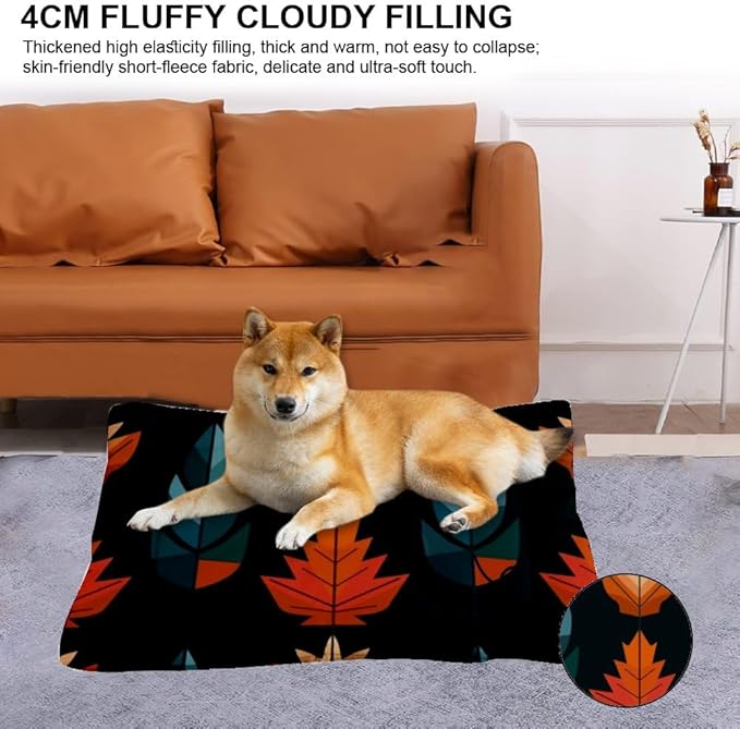 Retro Autumn Pattern Dog Sleeping Mat Non Slip Dog Mat Dogs Bed for Travel Warm Bed for Dogs Non- Slip Bottom Car Essentials Multi- Scenario Cat Gift Printed Crate Mats 24× 18 Inch