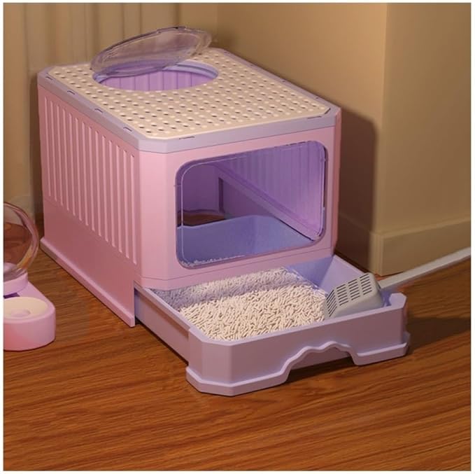 Pet Supplies, Enclosed Cat Litter Box with Lid & Scoop,Front Entry, Top Exit Design(Purple)