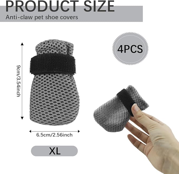 4pcs Cat Booties Adjustable Cat Claw Protectors Covers Cat Mittens to Prevent Scratching Mesh Breathable Cats Shoes for Bathing, Nail Trimming (Gray Size XL)