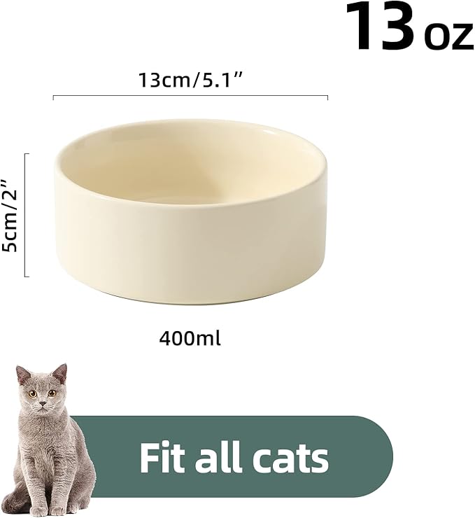 Havniva Cat Bowls Water Bowl Set of Two, 5.1” Ceramic Cat Food and Water Bowl Whisker Friendly Pet Food Bowls for Indoor Cats, Wide Cat Water Dish Prevent Whisker Fatigue Non Slip Cat Feeder