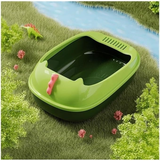 Pet Supplies, Durable Open Cat Litter Box with Scoop,Anti Splash Pet Tray(Green)