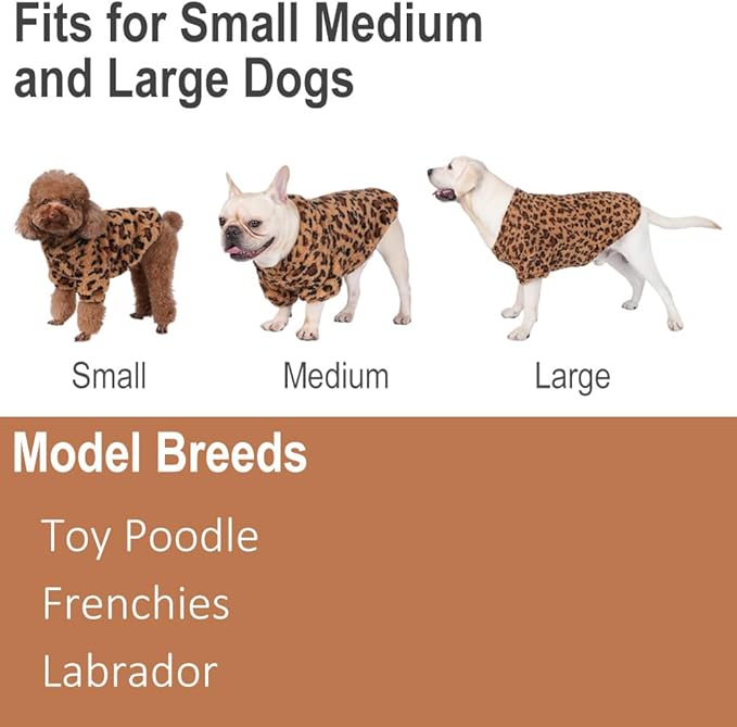 Leopard Print Dog Sweater – Stretchy Fleece Dog Turtleneck Sweatshirt for Puppies & Cats, Soft & Warm Pet Winter Clothes for Small, Medium & Large Dogs (Coffee Brown, Medium/Large)