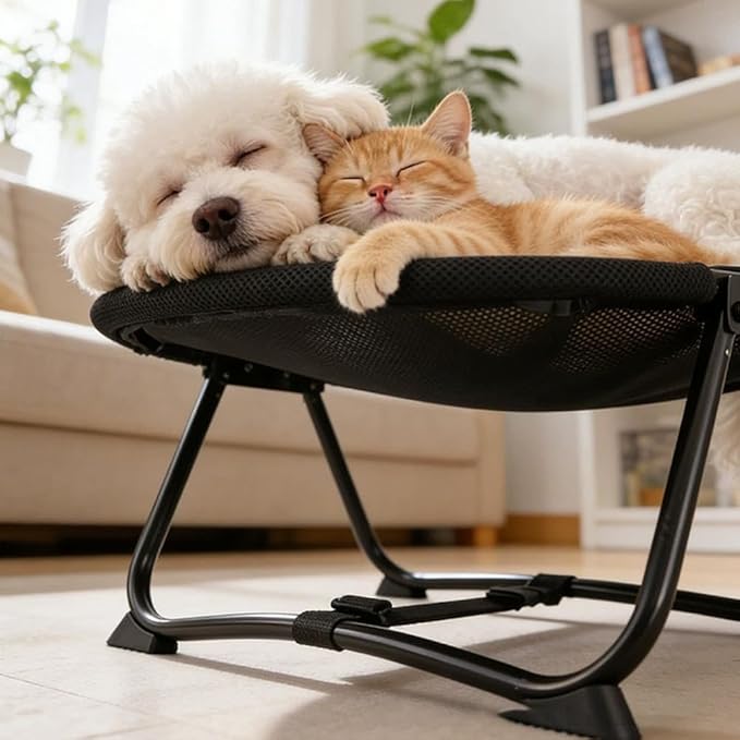 Cat Bed Hammock, Free-Standing Elevated Dog Cot for Indoors and Outdoors,Foldable No-Assembly Pet Bed with Breathable Mesh,Lightweight Raised Pet Cot for Cats and Small Dogs (Brown)
