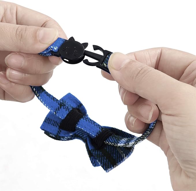 2 Pack/Set Cat Collar Breakaway with Cute Bow Tie and Bell for Kitty and Some Puppies, Adjustable from 7.8-10.5 Inch