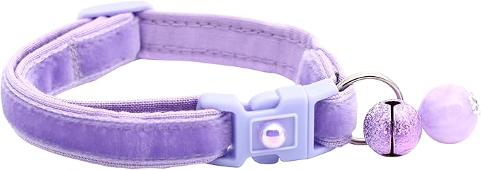 Velvet Cat Collar with Bell | Safety Breakaway Collar | Adjustable Large Size or Kitten Collar (Lavender, Large(10lbs & Up))
