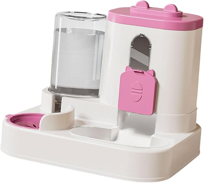 Automatic Pet Feeder and Waterer, 2 in 1, Non-Slip, Large Capacity, for Cats and Small Dogs, Indoor Use, Pink