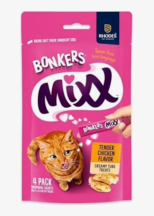 Bonkers Licky Tubes, Wet Lickable Tube Tender Chicken Flavor Cat Treats, Real Meat, Training or Food Topper 2 Pak (8 Tubes) Plus 1 Cat Pom Pom Balls Toy - Product Packaging May Vary