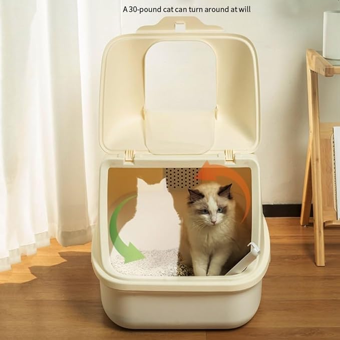 Pet Supplies, Enclosed Hooded Cat Litter Box with Door Flap, Easy Clean Plastic Tray(Yellow)