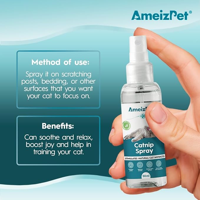 AmeizPet Catnip Spray for Cats, Cat Scratching Sprays, Transparent Cat & Kitten Behaviour Spray 50 ml (1.69 Oz)