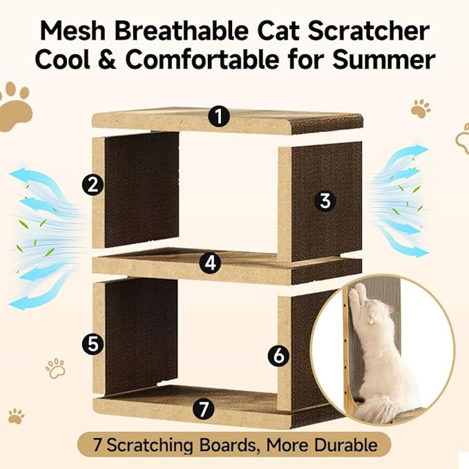 Breathable Cardboard Cat Scratcher House,Cat House for Indoor Cats,Wooden Cats Beds Condos，Bedsure Kitten Cave Furniture，Cute Playhouse Box，Large Size，Suitable for Cats up to 15 lbs