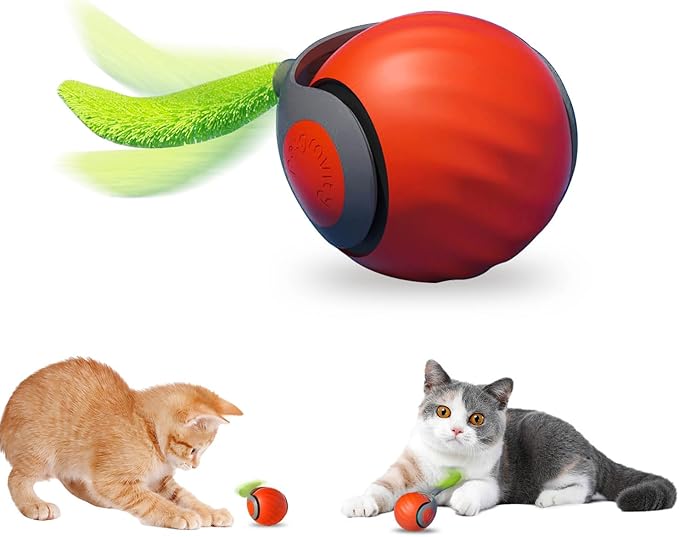 Kinizuxi Interactive Cat Toys for Indoor Cats, Rechargeable Moving Cat Ball with Feather Tail, 2 Speeds Automatic Kitten Toys for Bored Indoor Cats,Motion Activated Rolling Ball Toys (Orange)