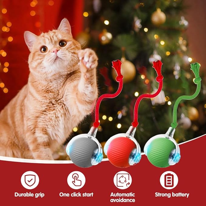 Interactive Cat Toys for Indoor Cats, Interactive Pet Toy Ball, Cat Toy Ball for Bored Indoor Cats, Smart Rolling Ball for Dogs & Cats (Red)