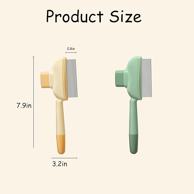 2Pcs Pet Comb Flea Comb for Cats Dogs,Self-Cleaning Cat Grooming Brush with Release Button and Stainless Steel Round Teeth,Detangling Long and Matted on Cats and Dogs(Yellow+Green)