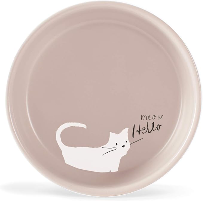 Fringe Studio Whisker Cat Meow Small Stoneware Pet Bowl (478001),Blush