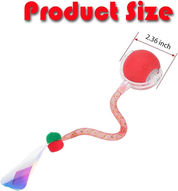 Speed 2.0 Tail Interactive Cat Toys for Indoor Cats, Chirping & Motion Activate Cat Toy, Smart Kitten Rolling Ball Moving Ball Toys, Rechargeable Dog Cat Bal l for Enrichment Exercise (New Red)