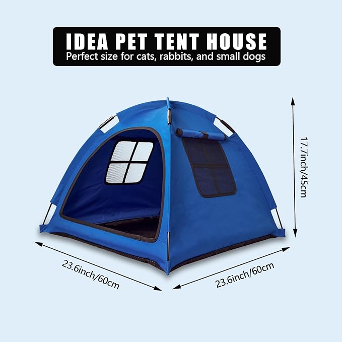 Anti-Anxiety Open Pet Tent, Calming Hideaway Monitoring Bed for Cats & Small Dogs, Breathable Mesh, Tool-Free Setup, Indoor Outdoor Travel, Blue