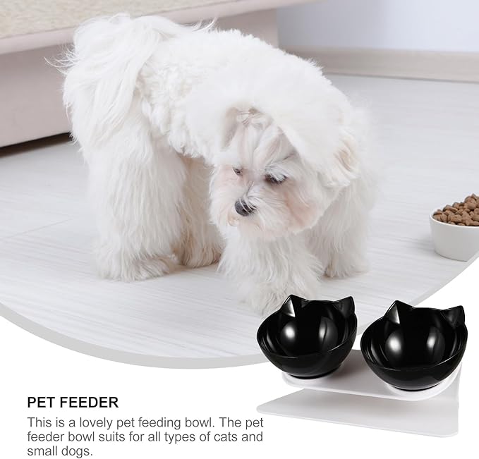 GALPADA Elevated Tilted Plastic Cat Bowls Double Feeding and Watering Station Neck Support for Indoor Cats and Kittens