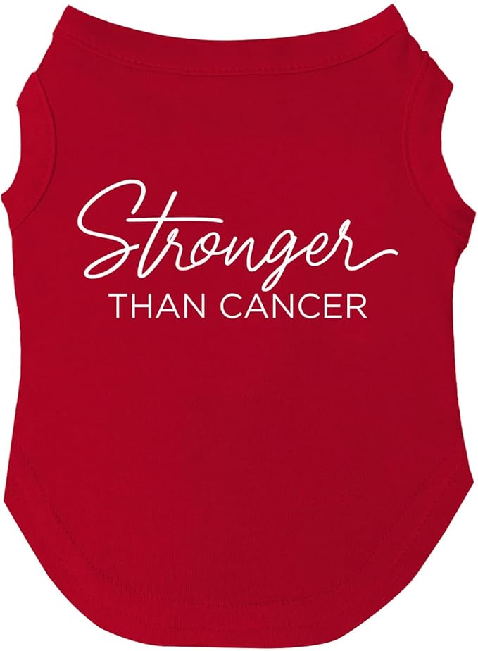 Stronger Than Cancer Dog Tee Shirt | Sleeveless | Cancer Awareness | Hope | Support | Ribbon (Red, 5X-Large 1020)