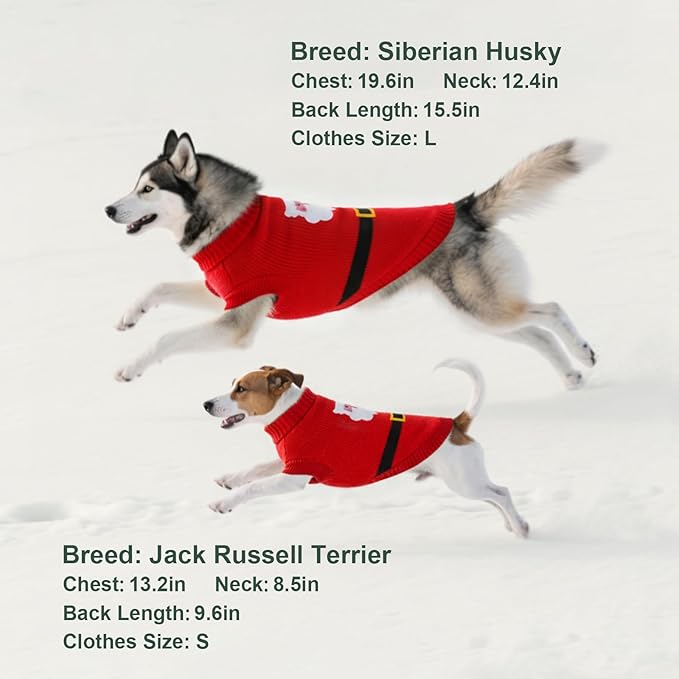 Dog Sweater Knitted for Small to Large Dogs Boy Girl, Classic Turtleneck Dog Christmas Sweaters, Warm & Soft Pet Clothes for Winter (Santa Claus, S)