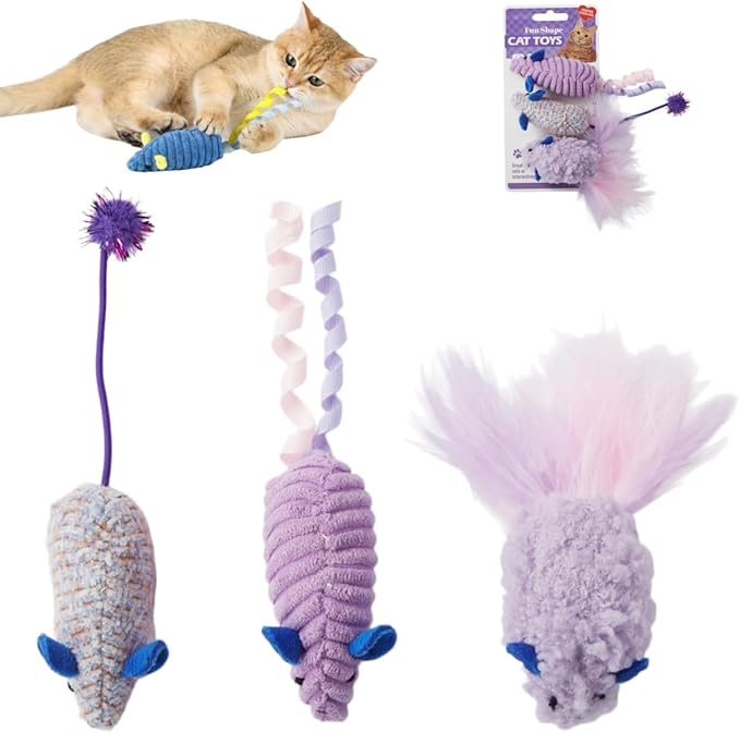 Cat Mouse Toys (3 Pack) with Catnip - Small Interactive Cat Toys for Indoor Play, Perfect for Single or Multi-Cat Households (Purple)