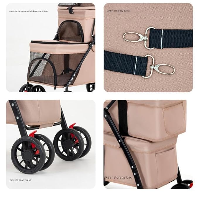 YYW Double Pet Stroller for Small Cats and Dogs, Foldable Kittens Puppies Travel Strolling Cart with 2 Carriages, Cup Holder & Lockable Wheels, Ideal for Multi-Pet Families(Black)