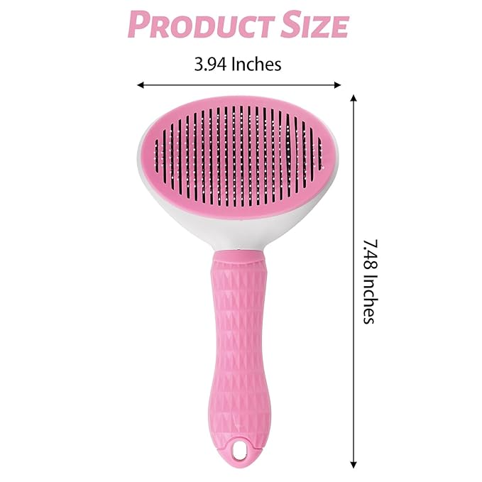 1Pc Cat Hair Brush Pet Grooming Tool Skin Friendly Deshedding Brush Self Cleaning Slicker Brush with Release Button for Dogs and Cats Easy Clean Pink 7.48 x 3.94 in