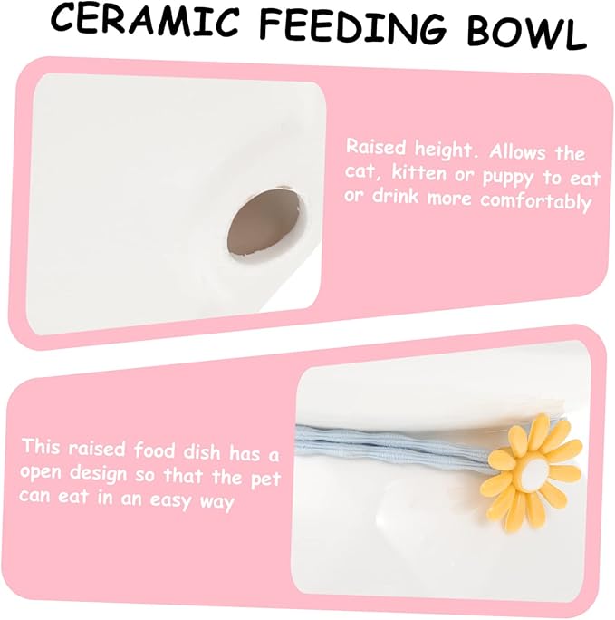 Happyyami 1pc Ceramic Cat Bowl Elevated Design Spinal Feeding Dish for Cats and Kittens Water and Food Container Non- Base Ear Style