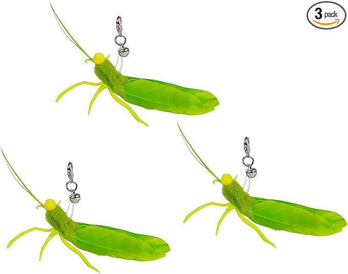 TTcat Feather Toys, 3 Pcs Simulation Insects Grasshopper Refills, Cat Toys Replacement Feathers for Cat Kitten Wand.