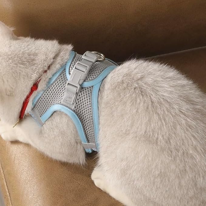 Cat Harness and Leash, Cat Harness Escape Proof, Soft Adjustable Cat Leash, Easy Control Breathable Reflective Strips Jacket (Blue)
