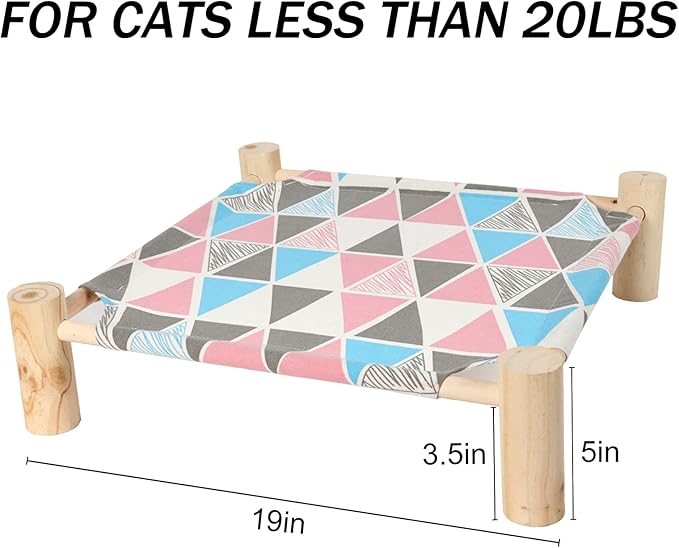 Patas Lague Cat and Dog Hammock Bed for Small Dogs, Brethable Wooden Cat Pet Rabbit Elevated Cooling Outdoor Bed Cots Furniture for Summer Monstera Leaf