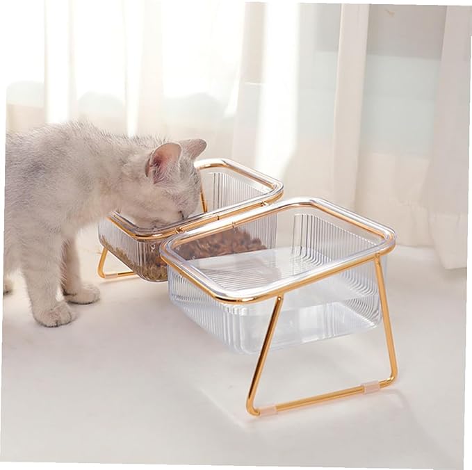 Elevated Iron Double Pet Bowl Set with Raised Bowls and Tilted Design for Cats and Dogs, Easy-Clean Feeding and Watering Dish for Multi-pet Use