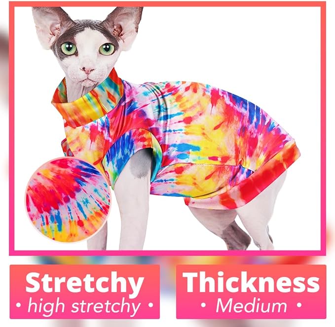 Sphynx Cat Tie Dye Shirt, Breathable Stretchy Cat Clothes, Soft Hairless Cats Shirt, Lightweight UPF50+ Sun Protection Shirt for Cats and Small Dogs (S (2-3.5lbs))