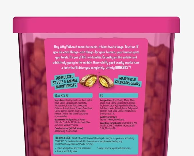 Bonkers Cat Treats, Seafood & Eat It Flavor, Crunchy & Gooey, 16 oz Value Pack with Free Seafood Purrpop Sample, Plus 4 Cat Spring Toys