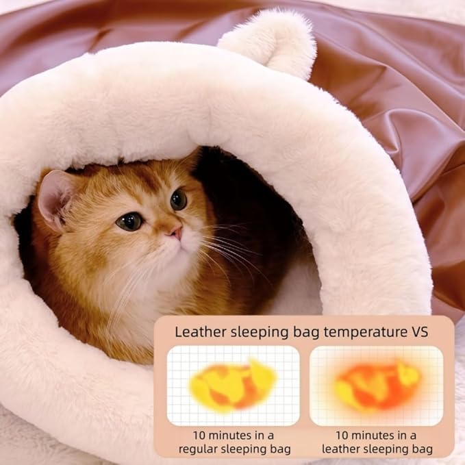 Winter Warming Cat Sleeping Bag，Soft Plush Sleeping Bag for Indoor Cats，Cozy Pet Nest for Cats and Dogs, Portable Calming Pet Nests，Cat Cave Bed Self Warming (Leather, XL(25 * 20 in)