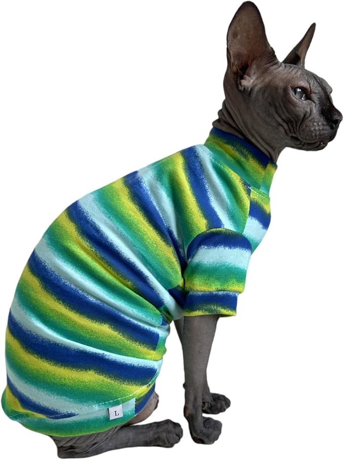 Limited Edition Sphynx Cat Cotton T-Shirts Hairless Cat Sweatshirt Pet Kitten Clothes Round Collar Kitten Shirts Vest Cats & Small Dogs Apparel (Reflection, L (7.7-9.9 lbs))