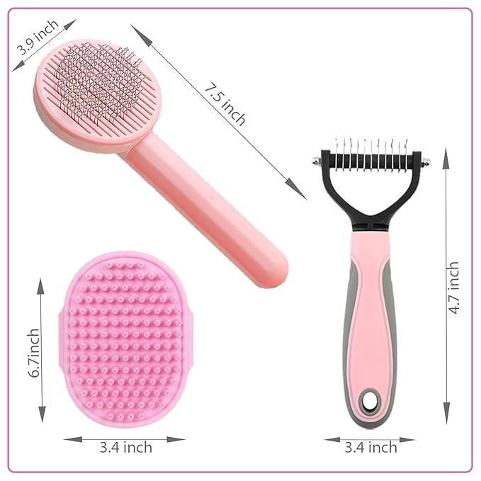 Cat Brush for Shedding 5pcs - Long Haired Cats Brush, Indoor Cats Brush, Small Dogs Brush, Matted Fur Hair Brush with Flea Comb Set, Pink