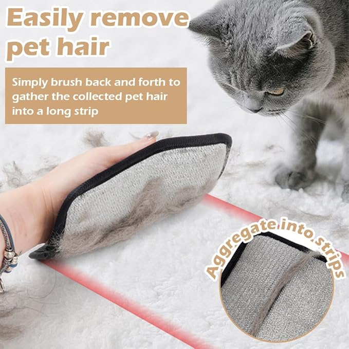 2 PCS Pet Hair Removal Glove Electrostatic Pet Hair Remover Reusable Animal Fur Removal Tool Cat & Dog Grooming Gloves Brush for Couch Carpet Curtain Furniture Laundry