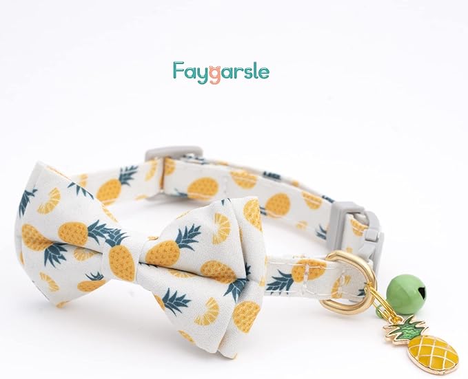 Faygarsle 2 Pack Cute Cats Collars with Bell Breakaway Bowtie Cat Collar for Male Female Cats Soft Fancy Orange Yellow Cat Collars Pineapple Orange Pattern Summer Cat Collar for Boy Girl Cats