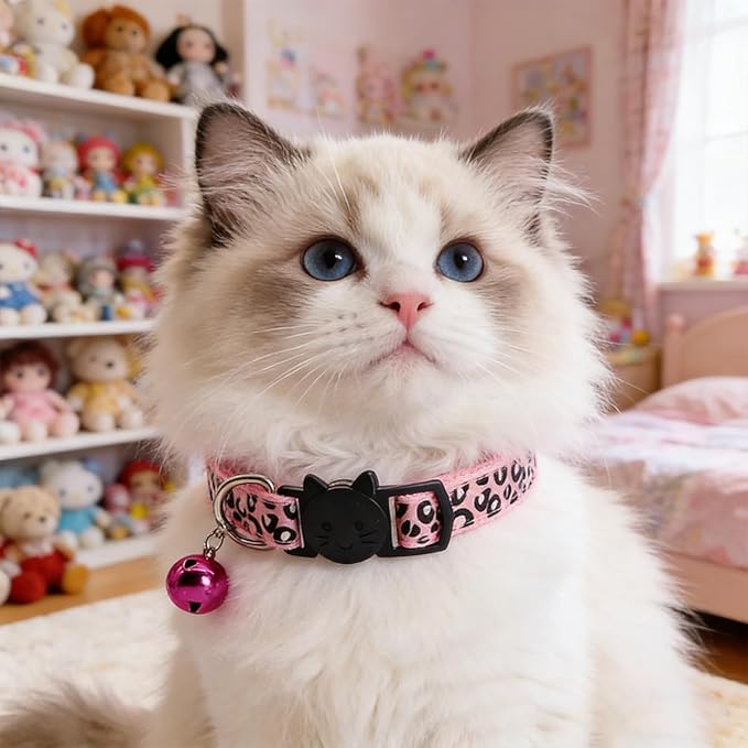 6 Pcs Leopard Breakaway Cat Collars with Bell Breakaway and Safe Dog Collars Adjustable Small Cats Collar Pet Collar Mixed Colors Adjustable19-32cm