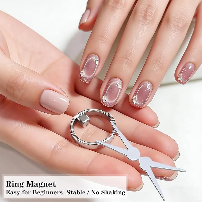Ring Cat Eye Magnet Tool for Cat Eye Gel Polish, Create Perfect Halo & Black Hole Cat Eye Nails, Magnetic Nail Art Tool with Stabilizer for Beginners DIY Salon, NAT297-Square)
