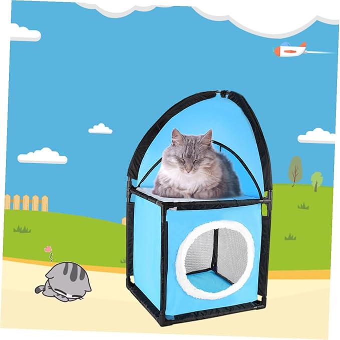 Yardwe Indoor Cat House Bed Scratcher Tree Furniture Oxford Fabric Double-Deck Design
