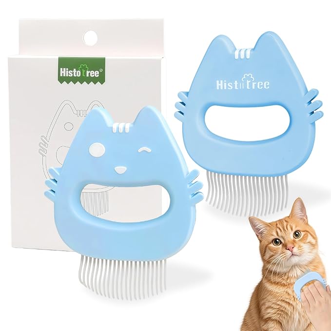 Blue Cat Comb Cute Cat-shape Pet Hair Removal Massaging Shell Comb Soft Deshedding Brush Grooming and Shedding Matted Fur Remover Dematting tool for Long and Short Hair Cat Dog Puppy Bunny